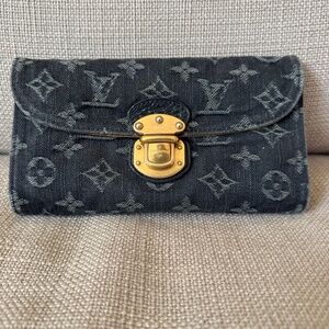 Louis Vuitton Amelia black denim flap wallet